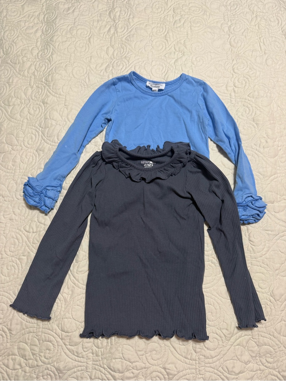Girls long sleeve ruffle tops bundle of 2 in 4T Columbia blue and dark gray